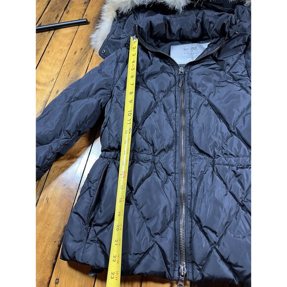 Coach Women’s XS Down Puffer Coat Coyote Fur Trim Hood Jacket Black Quilted - Picture 5 of 10